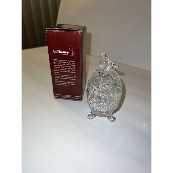 1985 Hofbauer Crystal Byrdes Collection Mini 2 pc Egg Shaped Trinket Box w/Feet - Picture 2 of 4